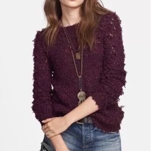 Womens Free People Plum Shaggy Pullover September Song Sweater Size Medium